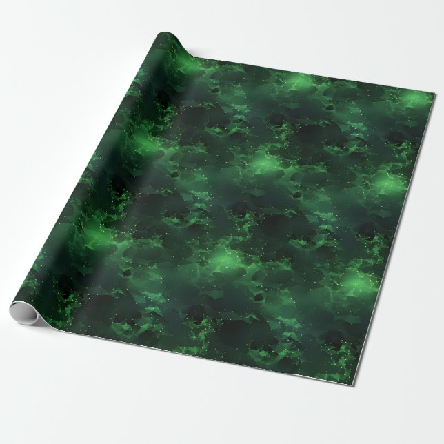 Green on Black Abstract Wrapping Paper (Unrolled)