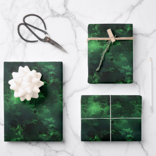 Green on Black Abstract Wrapping Paper Sheet