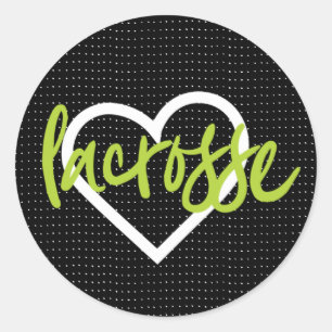 Green on Black Lacrosse Sticks & Hearts Pattern Classic Round Sticker
