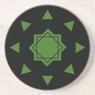 Green on black moroccan mosaic geometric pentagons coaster