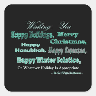 Green on black Multi Holidays Square Sticker