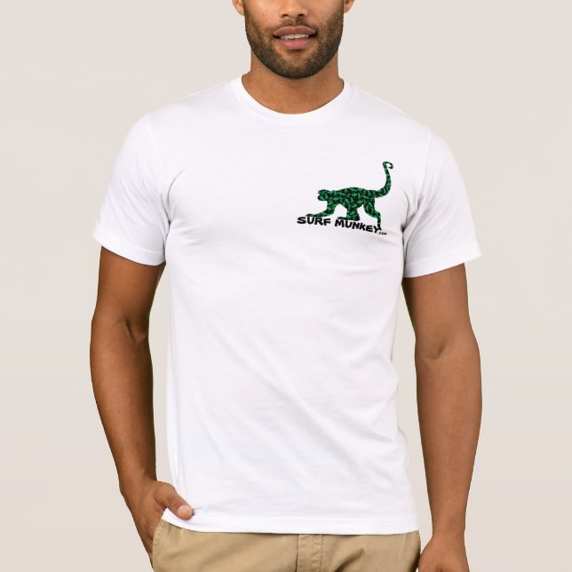 Green on black - Munkey front / Shortboarder back T-Shirt (Front)