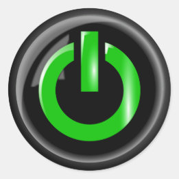 " Green On " Black Power Button Classic Round Sticker