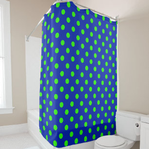 Green On Blue Polka Dots Pattern Design Shower Curtain