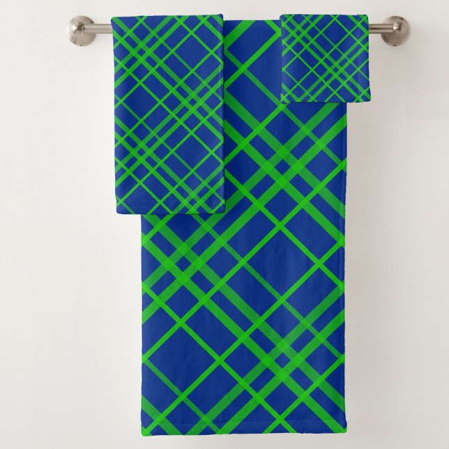 Green On Blue Tartan Plaid Pattern Design  Bath Towel Set (Creator Uploaded)