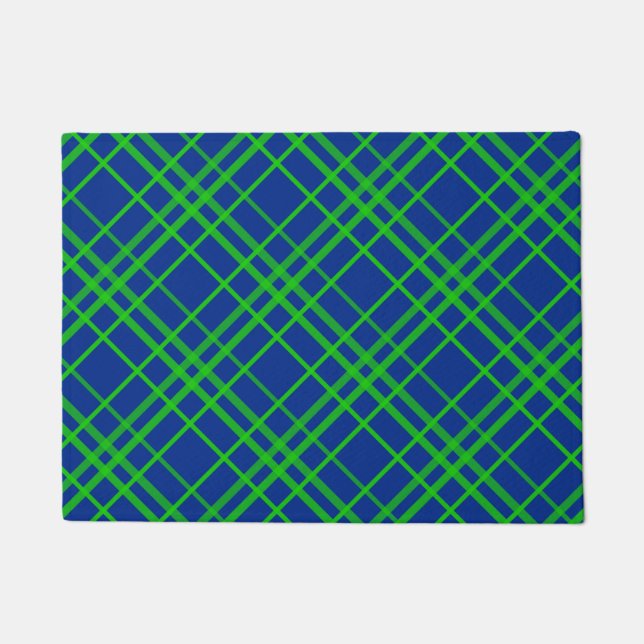 Green On Blue Tartan Plaid Pattern Design  Doormat (Front)