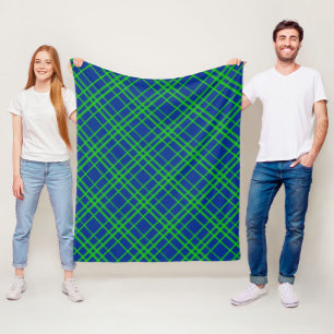 Green On Blue Tartan Plaid Pattern Design  Fleece Blanket