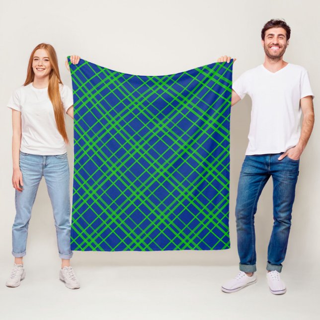 Green On Blue Tartan Plaid Pattern Design  Fleece Blanket (Creator Uploaded)