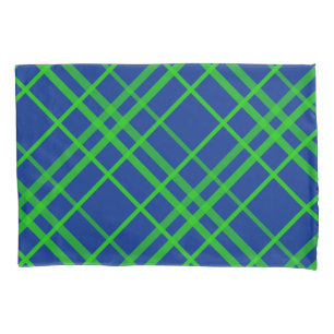 Green On Blue Tartan Plaid Pattern Design Pillowcase