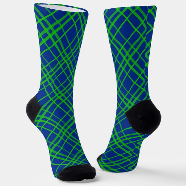 Green On Blue Tartan Plaid Pattern Design  Socks (Creator Uploaded)