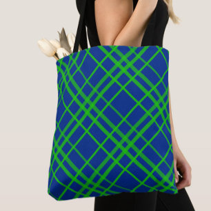 Green On Blue Tartan Plaid Pattern Design  Tote Bag