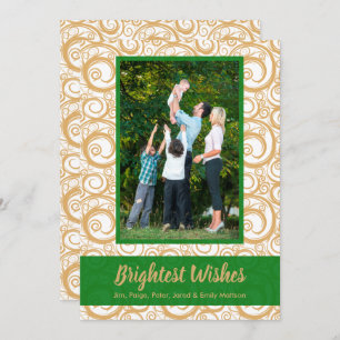 Green on Gold Swirls Christmas Photo Card
