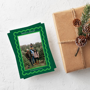 Green on Green Simple Scallop Photo Frame Holiday Card