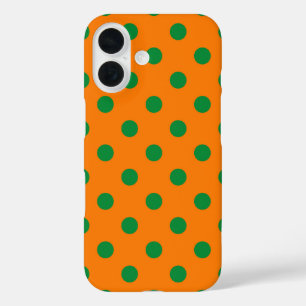 Green On Orange Polka Dots Pattern Design iPhone 16 Case