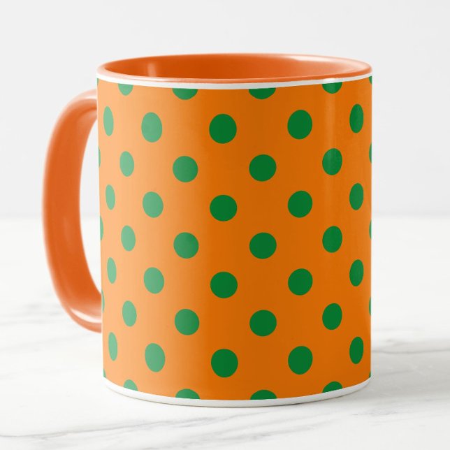 Green On Orange Polka Dots Pattern Design  Mug (Creator Uploaded)