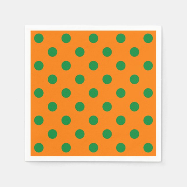 Green On Orange Polka Dots Pattern Design  Napkin (Front)