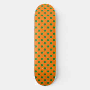 Green On Orange Polka Dots Pattern Design  Skateboard