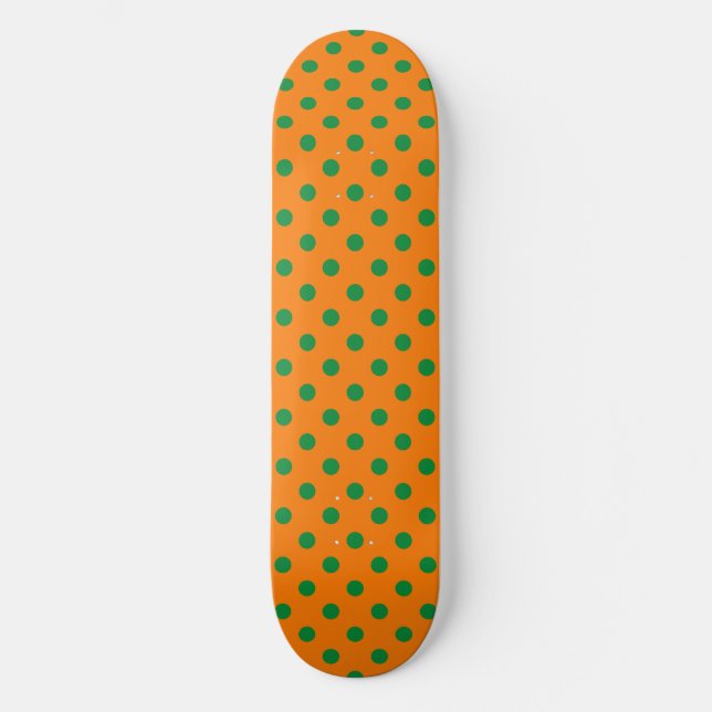 Green On Orange Polka Dots Pattern Design  Skateboard (Front)
