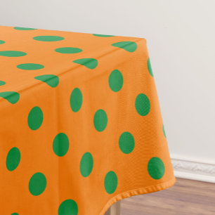 Green On Orange Polka Dots Pattern Design Tablecloth