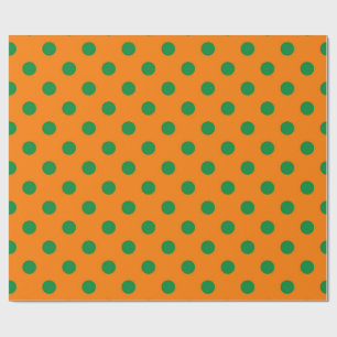 Green On Orange Polka Dots Pattern Design Wrapping Paper