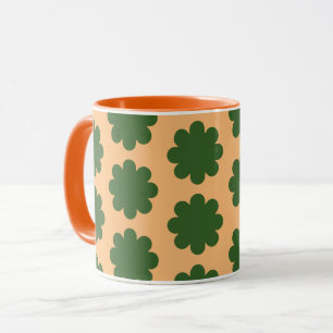 Green on Peach Retro Flower Art Mug Cup