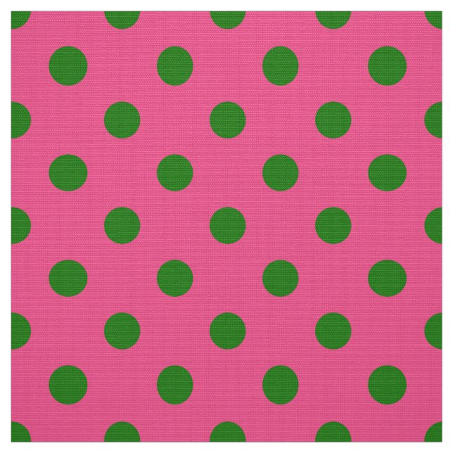 Green On Pink Polka Dots Pattern Design Fabric (Swatch)
