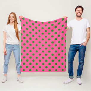Green On Pink Polka Dots Pattern Design Fleece Blanket