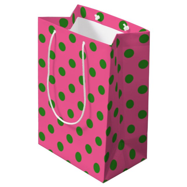 Green On Pink Polka Dots Pattern Design Medium Gift Bag (Creator Uploaded)