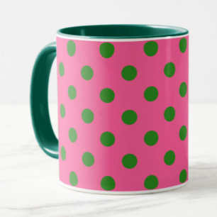 Green On Pink Polka Dots Pattern Design Mug