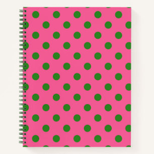 Green On Pink Polka Dots Pattern Design Notebook