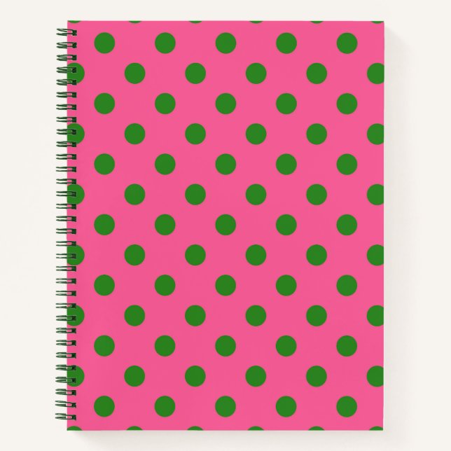 Green On Pink Polka Dots Pattern Design Notebook (Front)