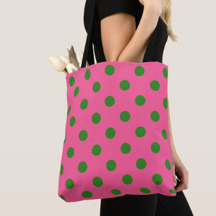 Green On Pink Polka Dots Pattern Design Tote Bag