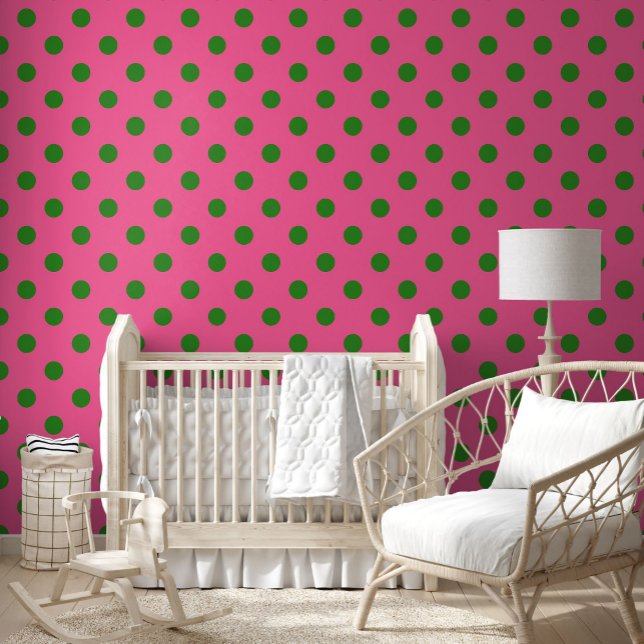 Green On Pink Polka Dots Pattern Design Wallpaper (Creator Uploaded)