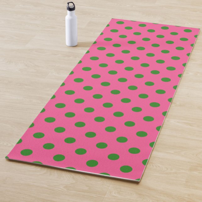 Green On Pink Polka Dots Pattern Design Yoga Mat (Creator Uploaded)
