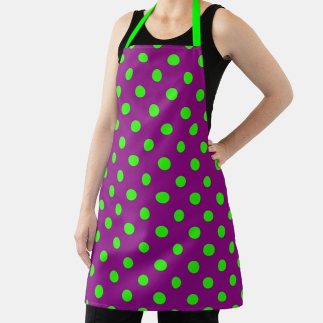 Green On Purple Polka Dots Pattern Design Apron (Creator Uploaded)