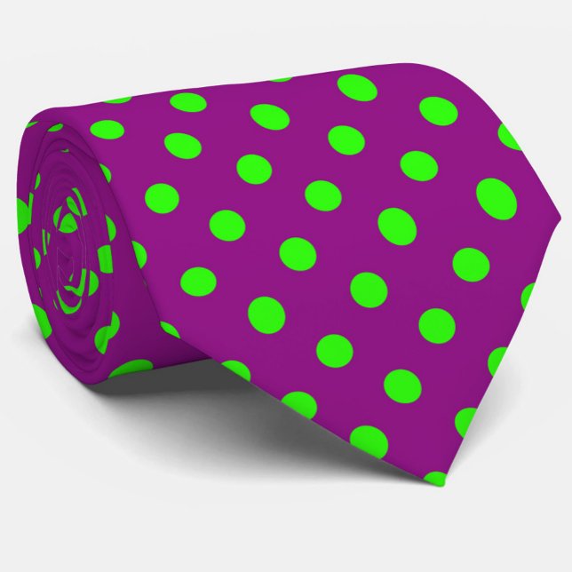 Green On Purple Polka Dots Pattern Design Tie (Creator Uploaded)