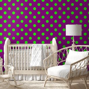 Green On Purple Polka Dots Pattern Design Wallpaper