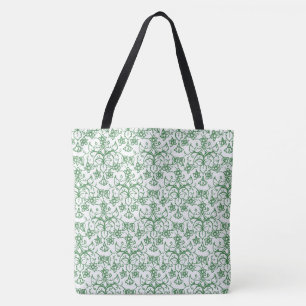 Green on White Decorative Periwinkle Pattern Tote Bag