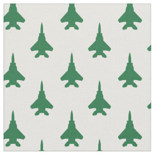 Green on White Strike Eagle Fighter Jet Pattern Fabric
