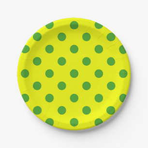 Green On Yellow Polka Dots Pattern Design Paper Plate