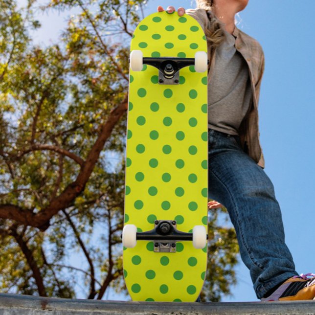 Green On Yellow Polka Dots Pattern Design  Skateboard (Creator Uploaded)