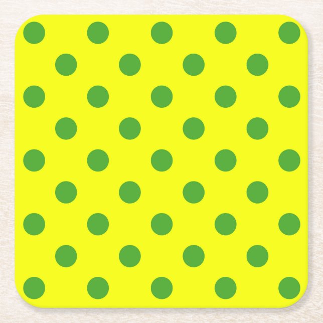 Green On Yellow Polka Dots Pattern Design  Square Paper Coaster (Front)