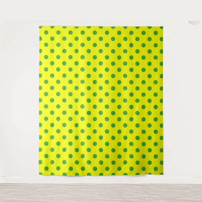 Green On Yellow Polka Dots Pattern Design  Tapestry (Front)
