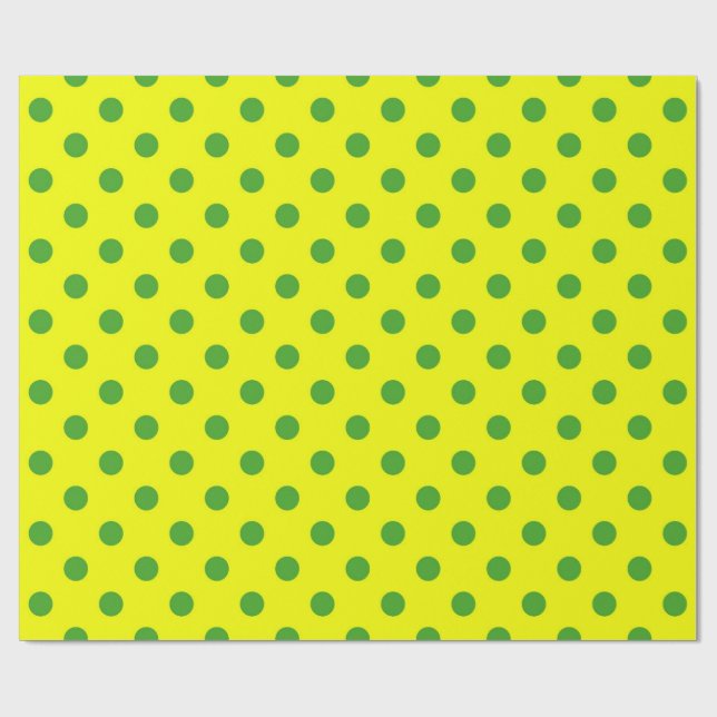 Green On Yellow Polka Dots Pattern Design  Wrapping Paper (Flat)