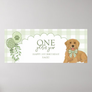 Green One Golden Year Retriever Puppy 1st Birthday Poster