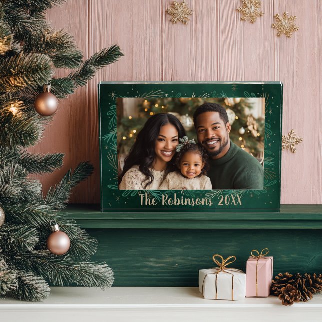 Green One Photo Christmas Block (Green and Gold Christmas Photo Block)