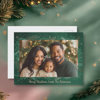 Green One Photo Christmas Holiday Postcard