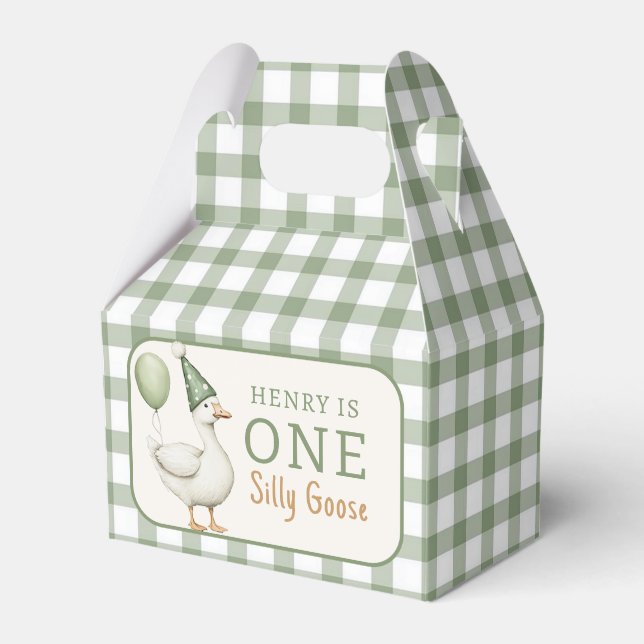 Green One Silly Goose Balloon Birthday Favour Box (Front Side)