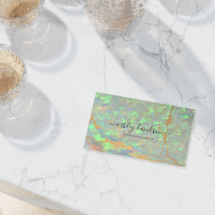 Green Opal and Gold Modern Glam Business Cards