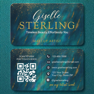Green Opal Glam Stone Script  Modern QR Code Business Card
